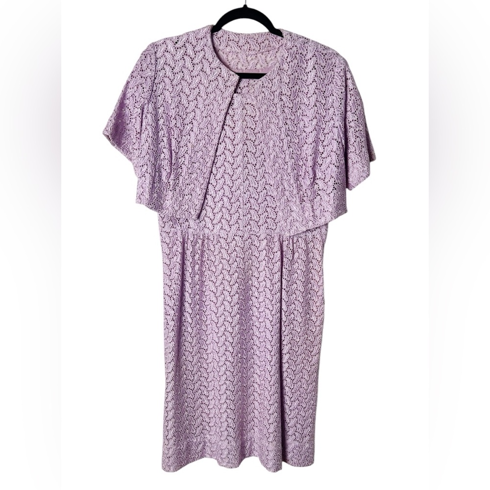 Women’s Vintage Handmade Eyelet Dress & Shrug Lilac Purple 60s 70s 80s - Sz.‎ M
